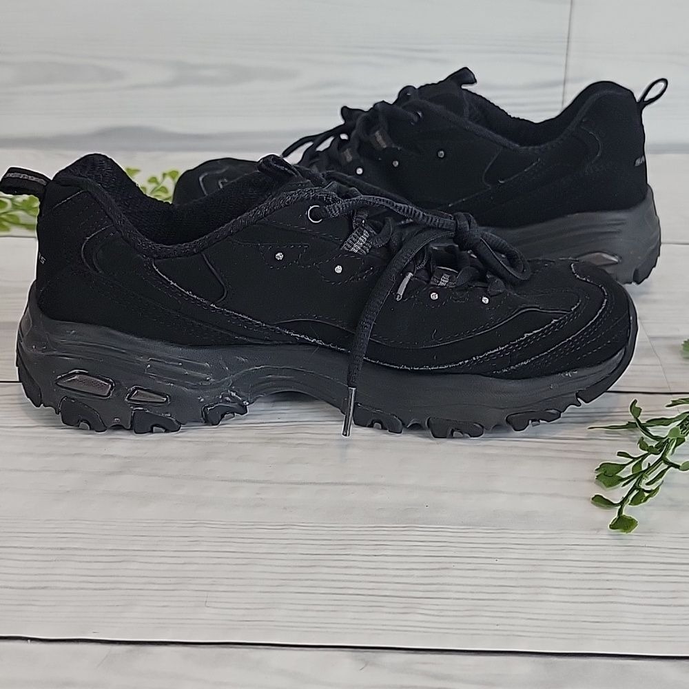 Skechers D'Lites Play On Shoe black leather Women's Size 8 - Picture 4 of 10